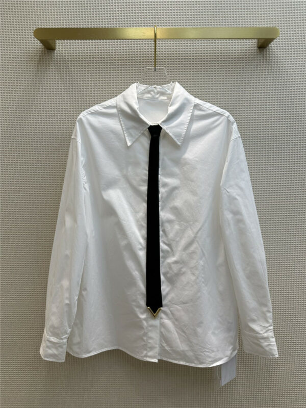 valentino V-shaped metal button tie embellished shirt