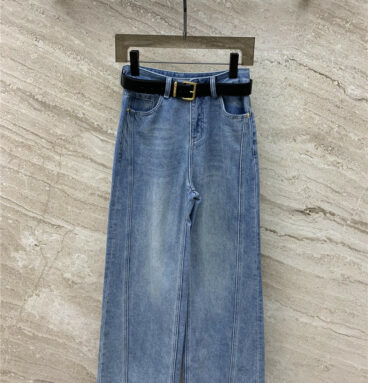 miumiu distressed letter logo embroidered belt jeans
