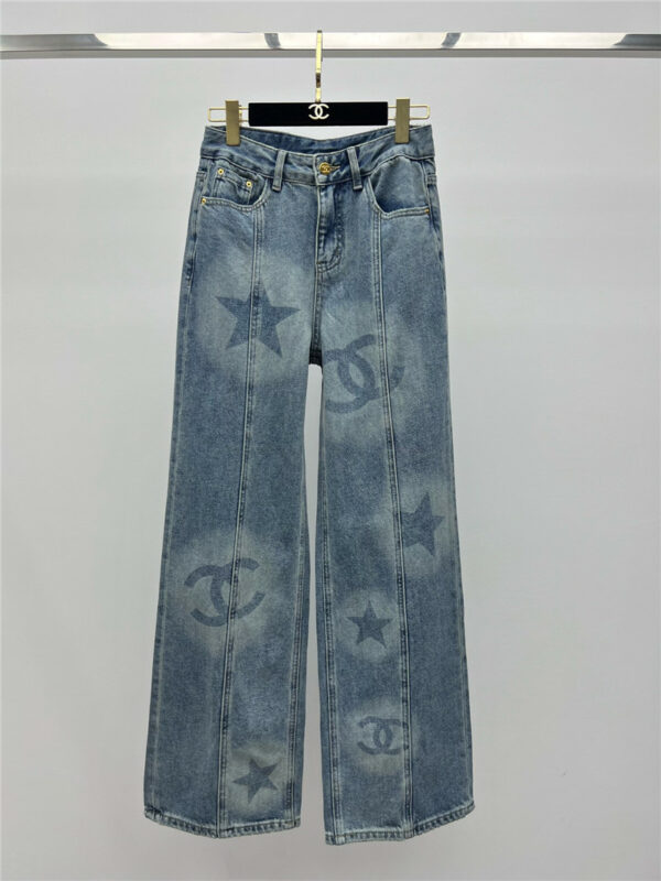 chanel five-pointed star print straight jeans