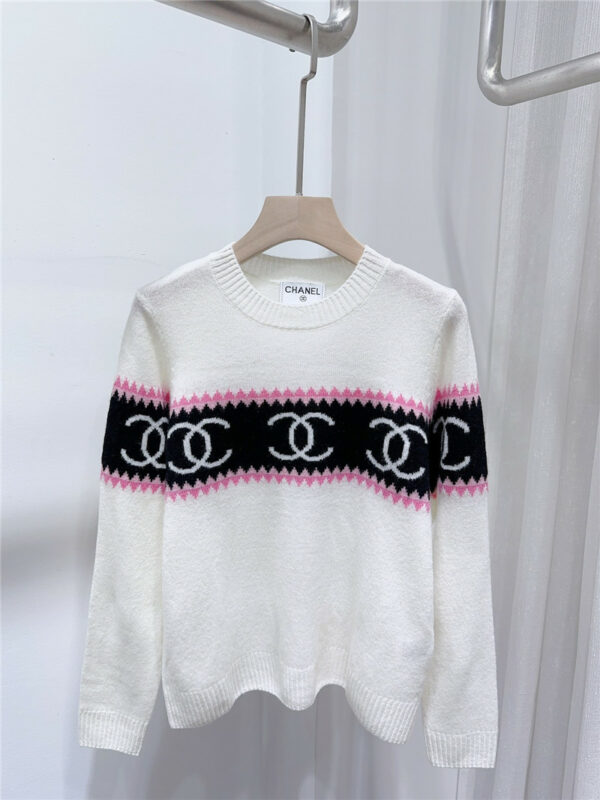 chanel round neck wool cashmere long sleeve sweater