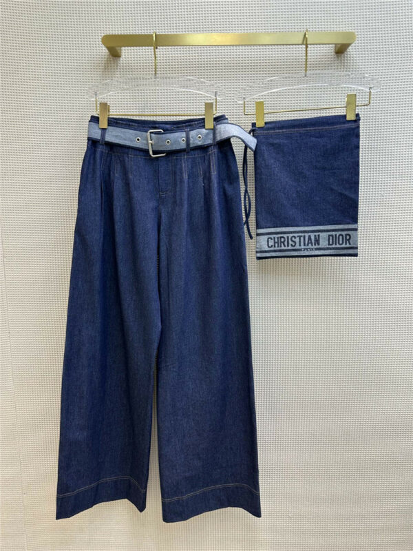 dior wide leg floor-length jeans with loose belt