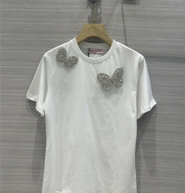 valentino crystal diamond butterfly cotton T-shirt