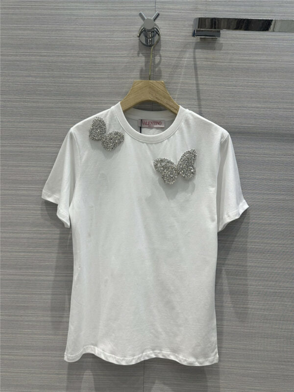 valentino crystal diamond butterfly cotton T-shirt