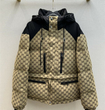 gucci hooded double G jacquard down jacket