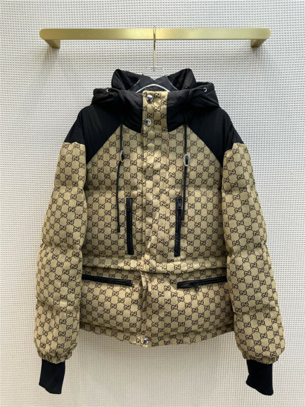 gucci hooded double G jacquard down jacket
