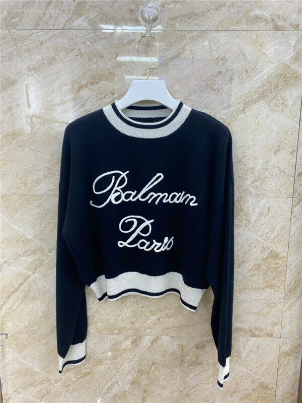 Balmain new letter embroidered cashmere top