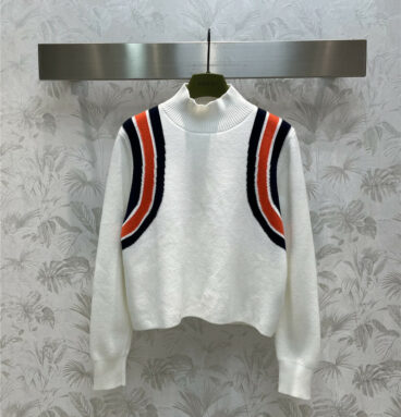 gucci stand collar knitted colorblock zip pullover sweater