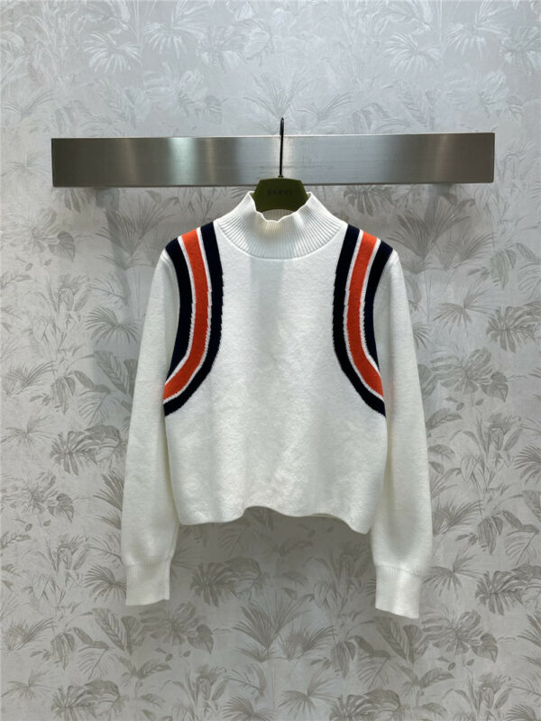 gucci stand collar knitted colorblock zip pullover sweater