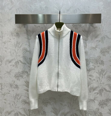 gucci stand collar knitted colorblock zip cardigan jacket