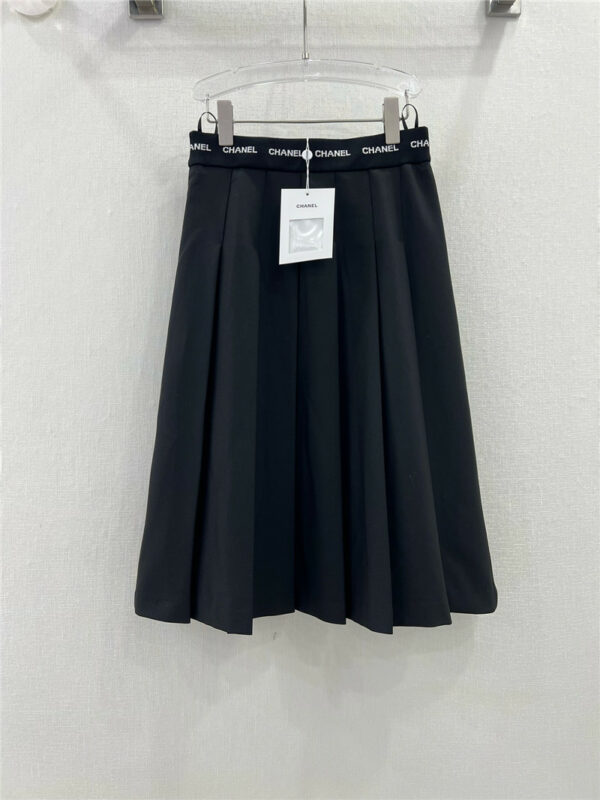 chanel waistband letter logo web pleated skirt