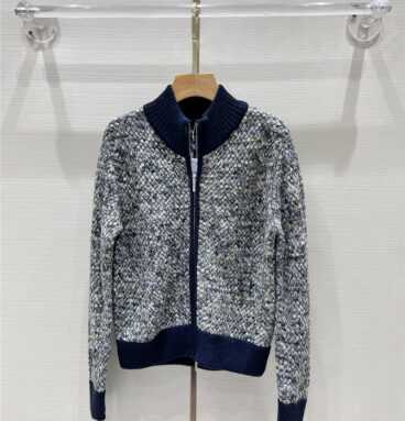 chanel stand collar mixed knitted cardigan sweater