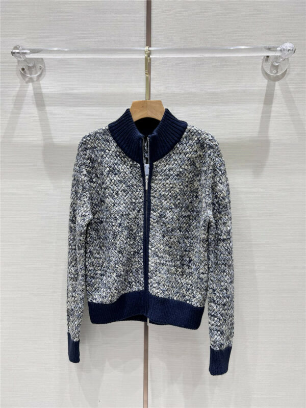 chanel stand collar mixed knitted cardigan sweater