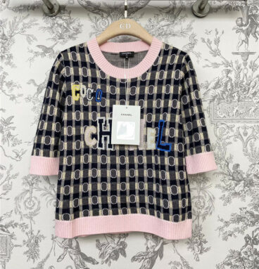 chanel new spring and summer knitted mid-sleeve top