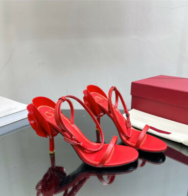 valentino lacquered flower embellished high heel sandals