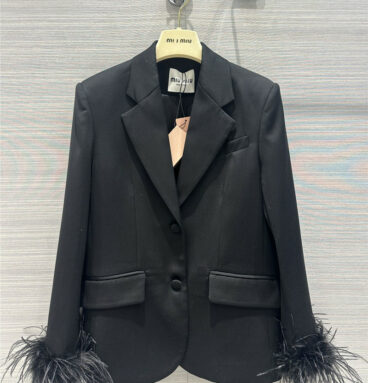 prada lady style feather haute couture suit