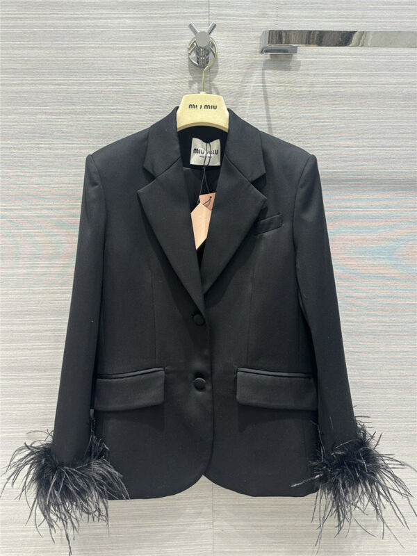 prada lady style feather haute couture suit