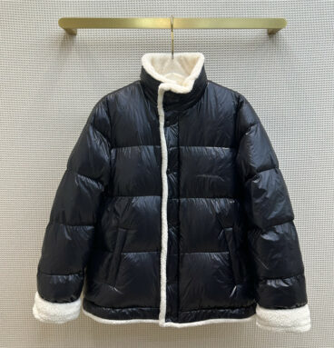 YSL stand collar grain fleece lined down jacket