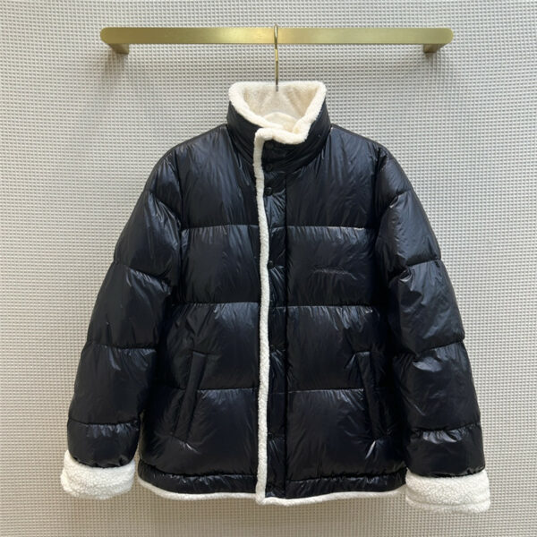 YSL stand collar grain fleece lined down jacket
