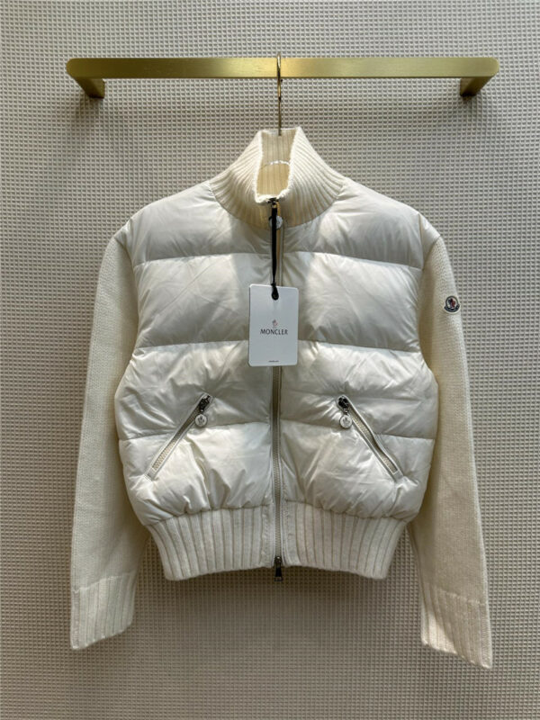 moncler wool blend knitted patchwork down jacket
