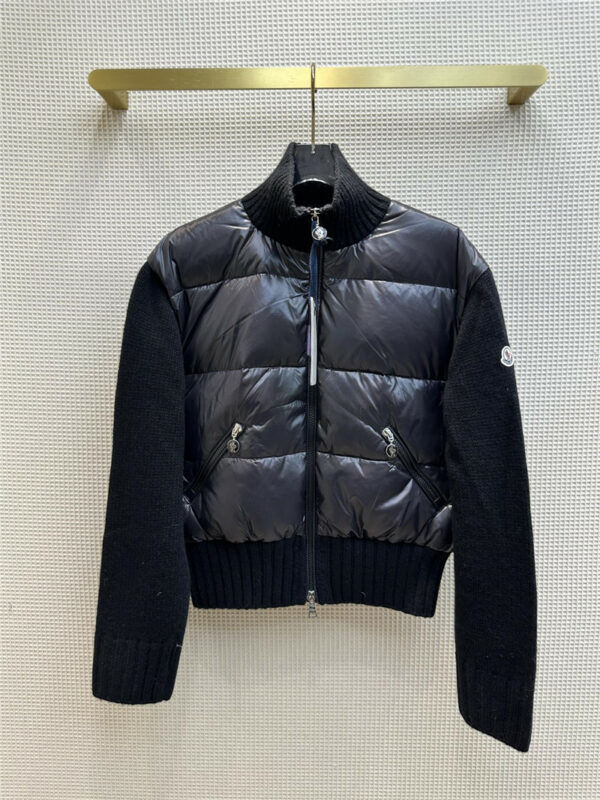 moncler wool blend knitted patchwork down jacket