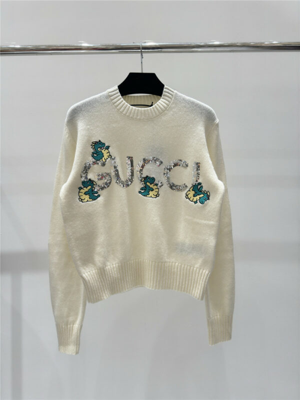 gucci contrast letter crew neck knitted long sleeves