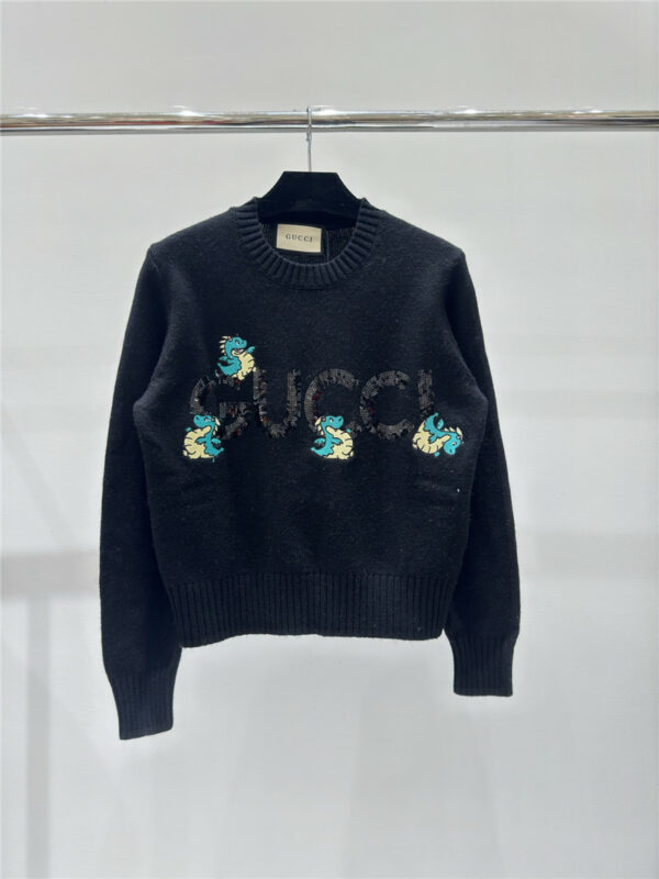 gucci contrast letter crew neck knitted long sleeves