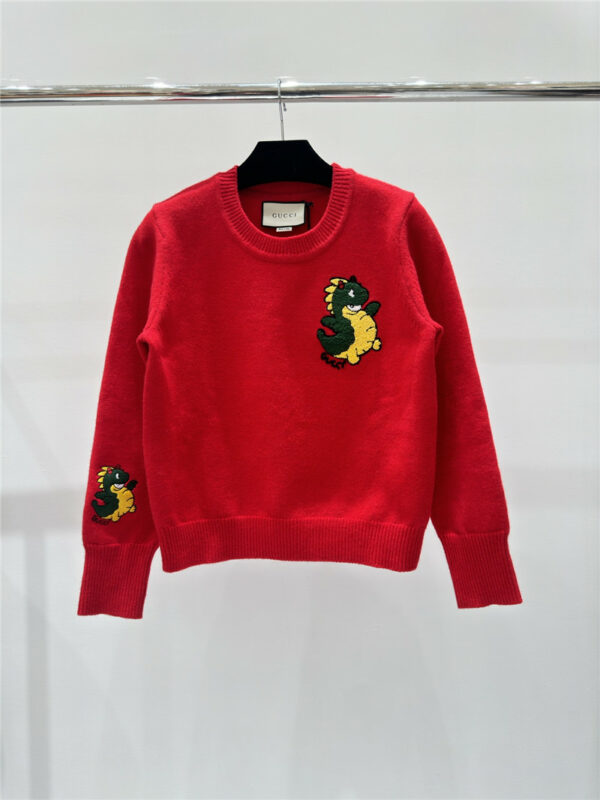 gucci dragon pattern crew neck knitted long sleeves