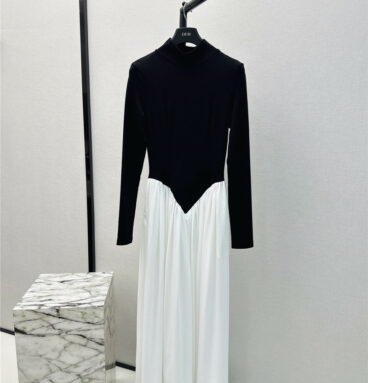 chanel black and white patchwork turtleneck maxi dress