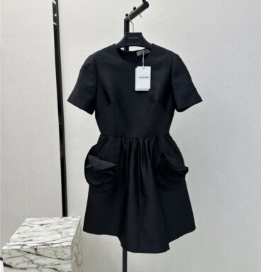 valentino new black rose short sleeve dress