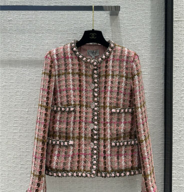chanel temperament goddess pink brown plaid tweed jacket