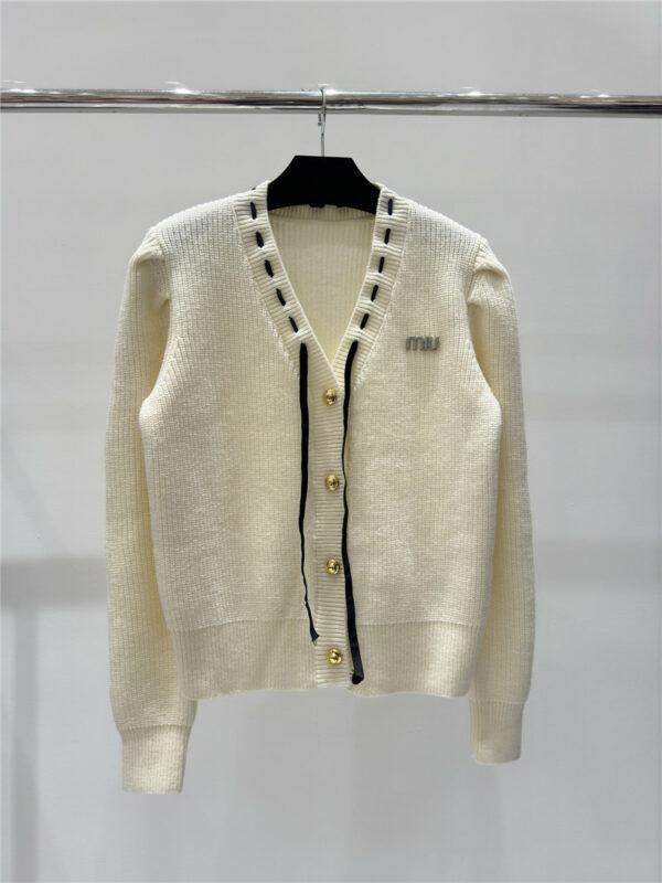 miumiu contrast letter bow knitted cardigan