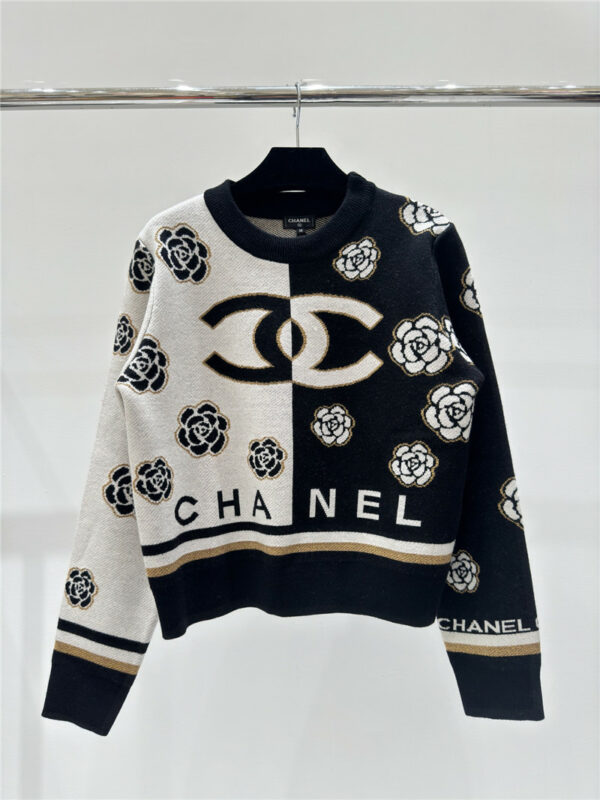 chanel letter flower round neck knitted long sleeves