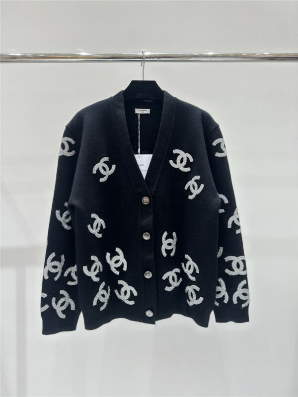 chanel contrast letter v-neck knitted cardigan jacket