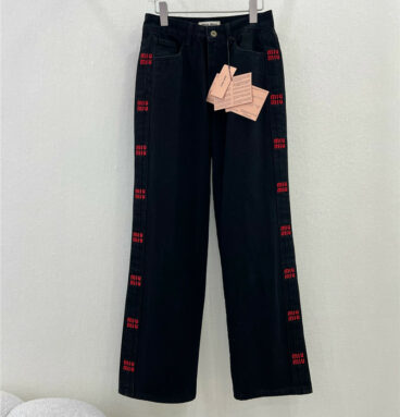 miumiu embroidered letter LOGO trousers on the side