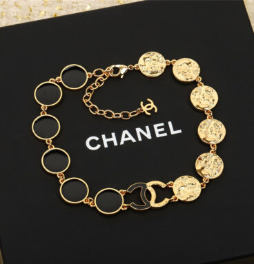 chanel round enamel gold double c necklace