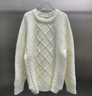 dior preppy white embossed chunky knit sweater
