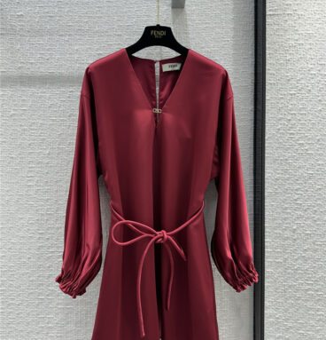 fendi Bordeaux red V-neck dress