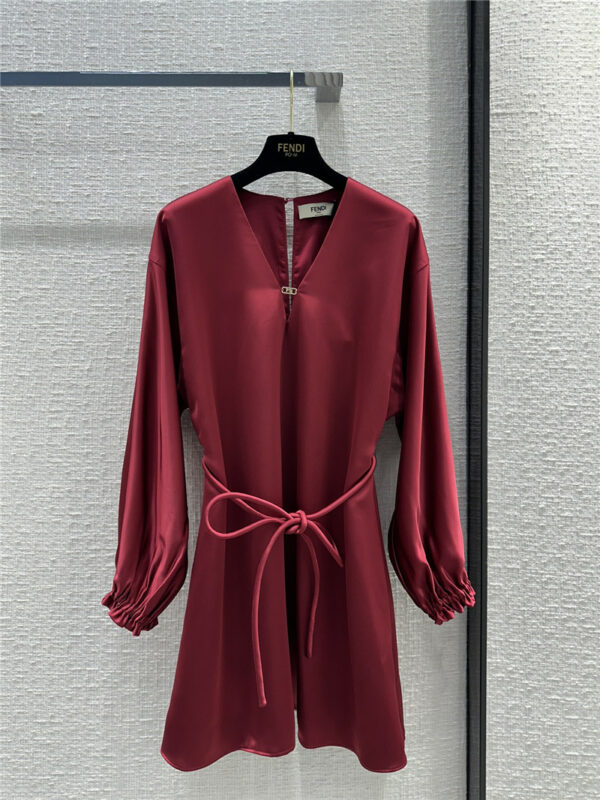 fendi Bordeaux red V-neck dress