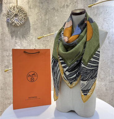 Hermès cashmere and mulberry silk square scarf