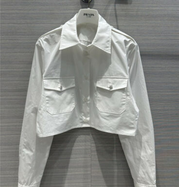 prada party series rhinestone button design white shirt