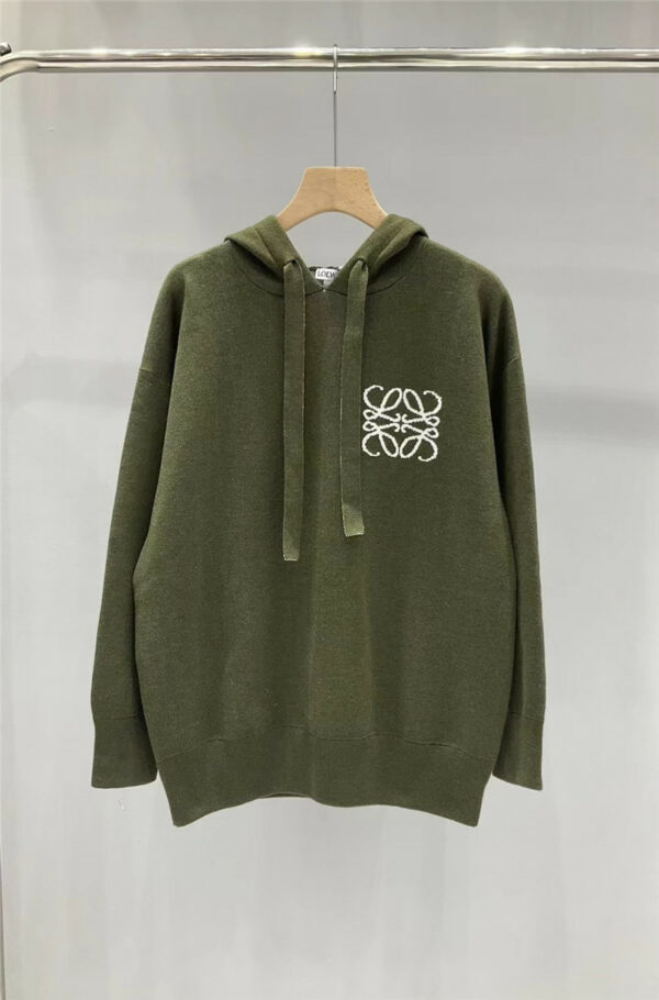loewe jacquard logo hooded knitted casual wool sweatshirt