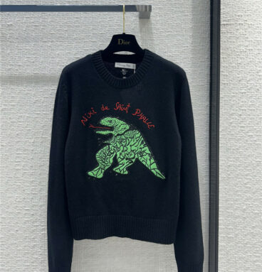 dior green little dinosaur embroidered sweater