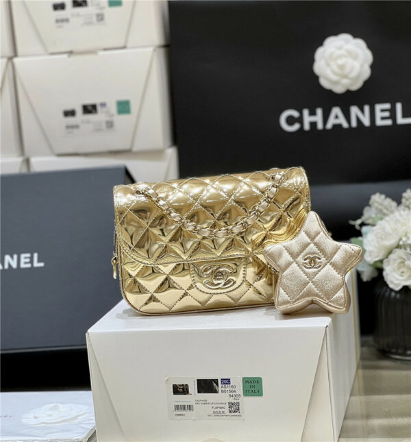 chanel CF gold patent leather flap bag