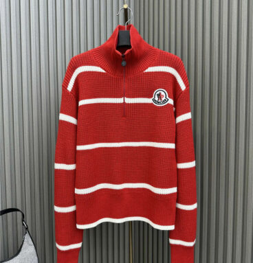 moncler striped polo collar knitted top