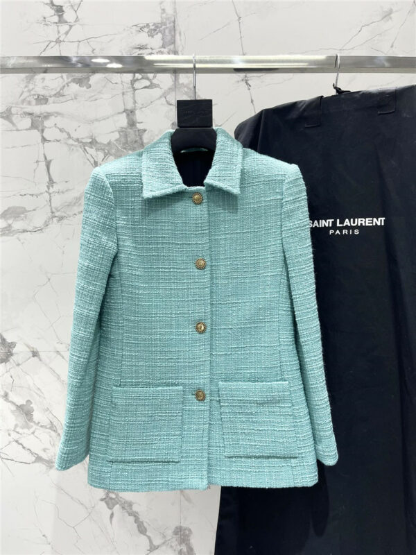 YSL mint green gold button tweed jacket