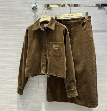 miumiu shirt collar jacket + mid-length skirt suit