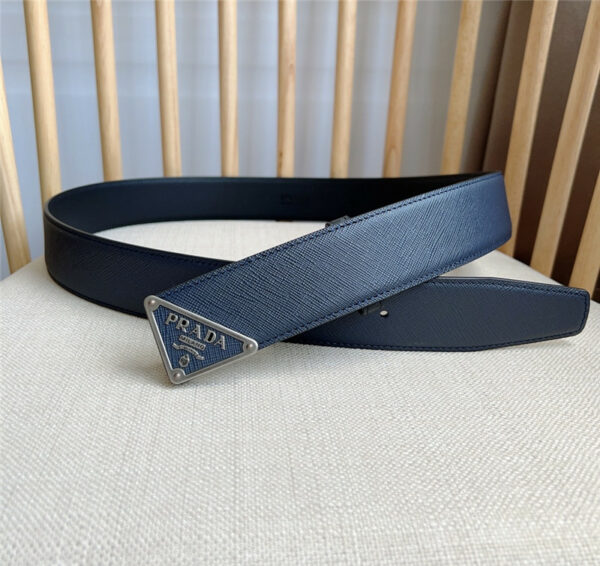 prada triangle metal logo belt