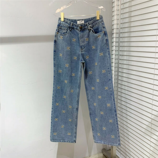 celine all over printed 𝐥𝐨𝐠𝐨 embroidered denim trousers