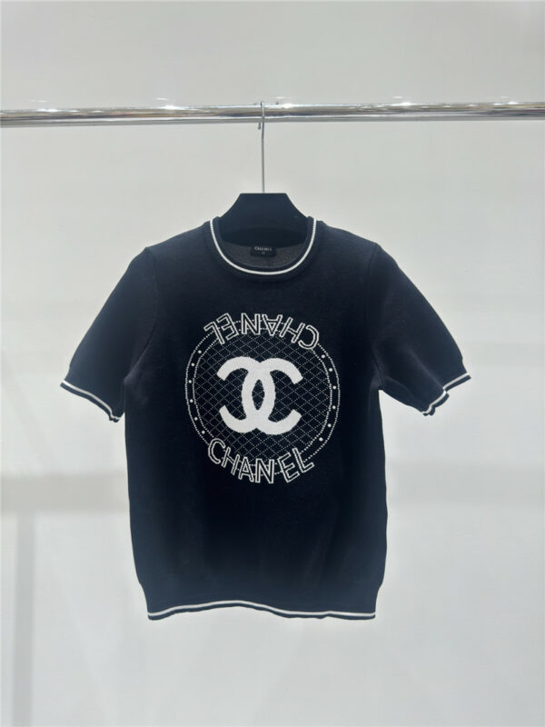chanel contrast letter round neck knitted short sleeves