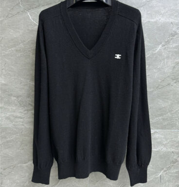 chanel black V-neck sweater